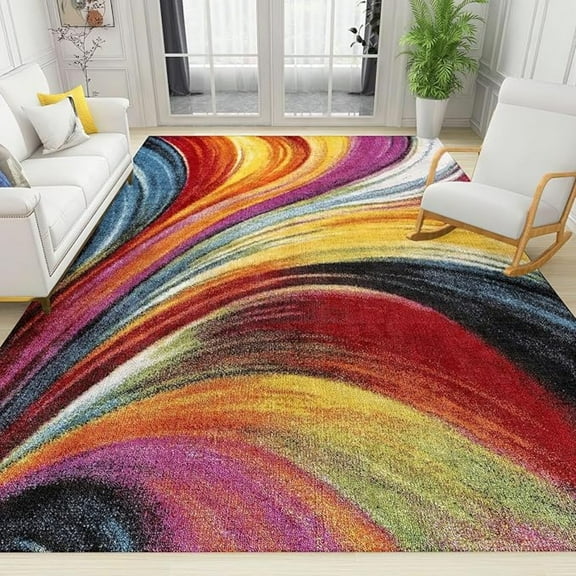 Retro Art Area Rug, Abstract Fluid Non Slip Living Room Rug, Noise Reduction Machine Washable Carpet For Indoor Bedroom Office Decor Mat 3x4ft