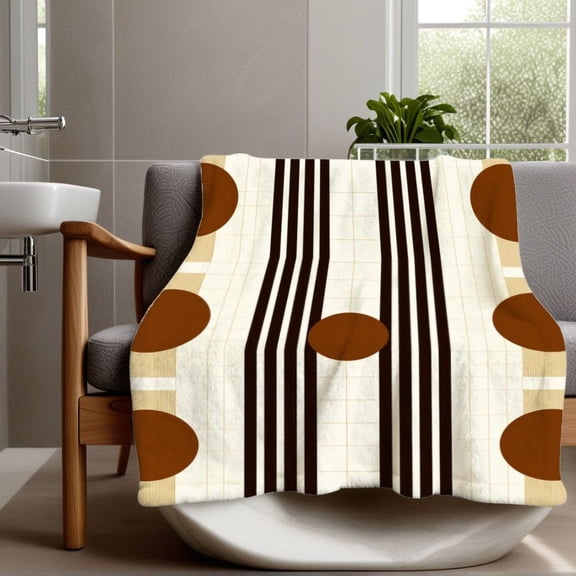 Retro Art Deco Geometric Striped Flannel Throw Blanket - Soft Lightweight Bedspread for Sofa, Bed, Travel & Camping, Cozy Contemporary Gift