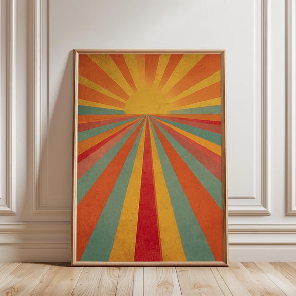 Retro Art Deco Sunburst Warm Geometric Colors Aesthetic Wall Art Print, Unframed Paper Poster 8x10in