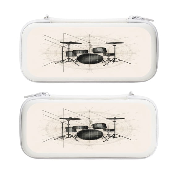 Retro Art Drum (5), Carrying Case For Nintendo Switch & OLED Version, Eva Lightweight Shockproof Protective Pouch Case for Game Console & Accessories with 10 Game Card Slot & Wristband, White
