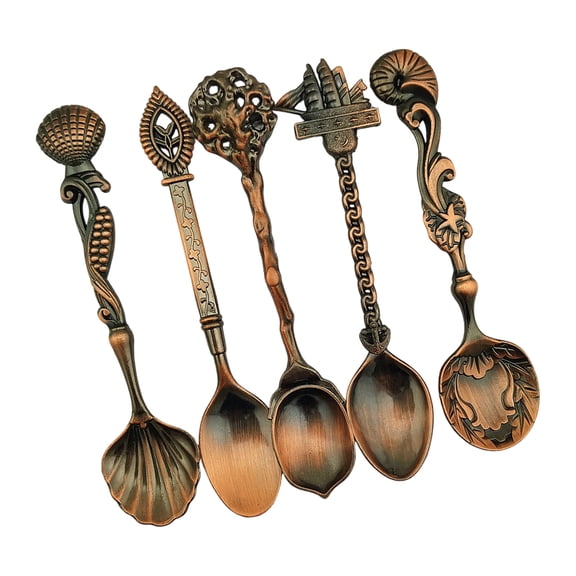 Retro Art Embossed Alloy Spoon Set 5Pcs Kitchen Utensils Sturdy Alloy Tableware Collection For Dining Elegances