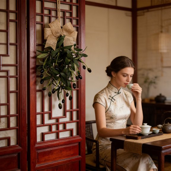 Retro Artificial O Leaf Wall Hanging Decor, 45Cm 3D Simulation With Linen Knot, Multi-Scene Courtyard Gate/Balcony/Living Room Hanging Vine