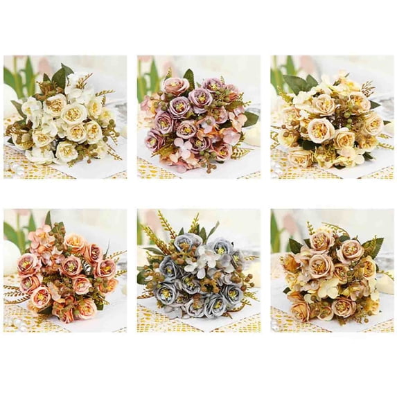 Retro Artificial Rose Hydrangea Berry Bouquet Cream White 30cm for Wedding Home Desktop Vase Decor
