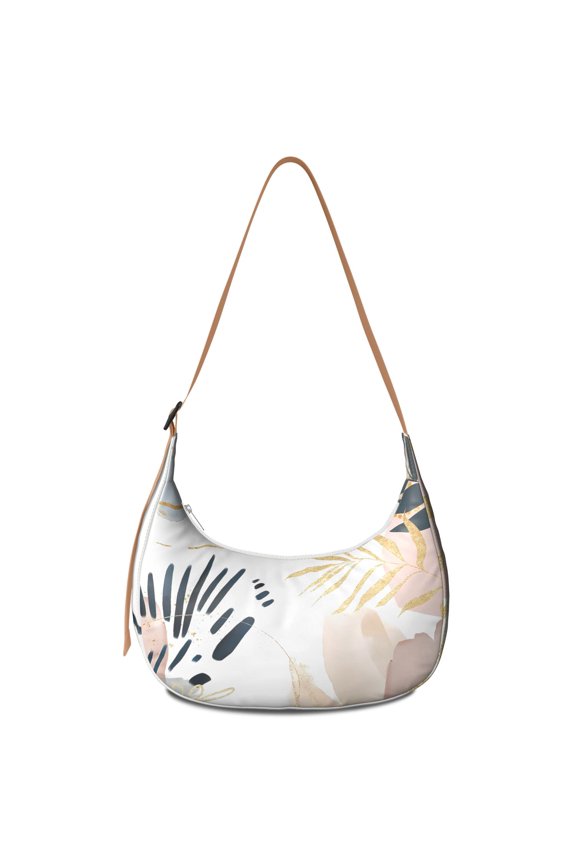 Retro Artistic Corduroy Crossbody Bag for Women Floral Abstract Vintage Crescent Dumpling Bag Boho Sling Style Purse with Adjustable Strap