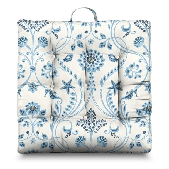 Retro Artistic Floor Pillow 22 Inch Large Square Cushion, Abstract Design, Soft Velvet for Meditation & Fireplace Seating