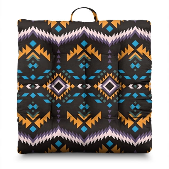 Retro Artistic Floor Pillow 22 Inch Large Square Cushion, Abstract Design, Soft Velvet for Meditation & Fireplace Seating