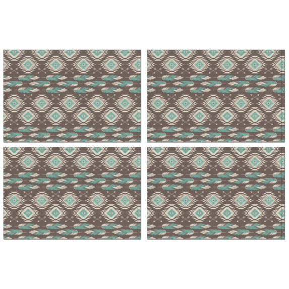 Retro Artistic Hemp Placemats Set of 4, 12x18 Inch Vintage Design Table Mats, Washable Boho Decor for Nordic Farmhouse or Chic Dining Room