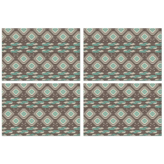 Retro Artistic Hemp Placemats Set of 4, 12x18 Inch Vintage Design Table Mats, Washable Boho Decor for Nordic Farmhouse or Chic Dining Room