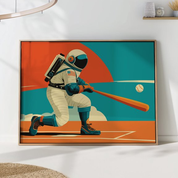 Retro Astronaut Baseball Mid Century Space Sports Wall Art, Unframed Paper Poster 8x10in