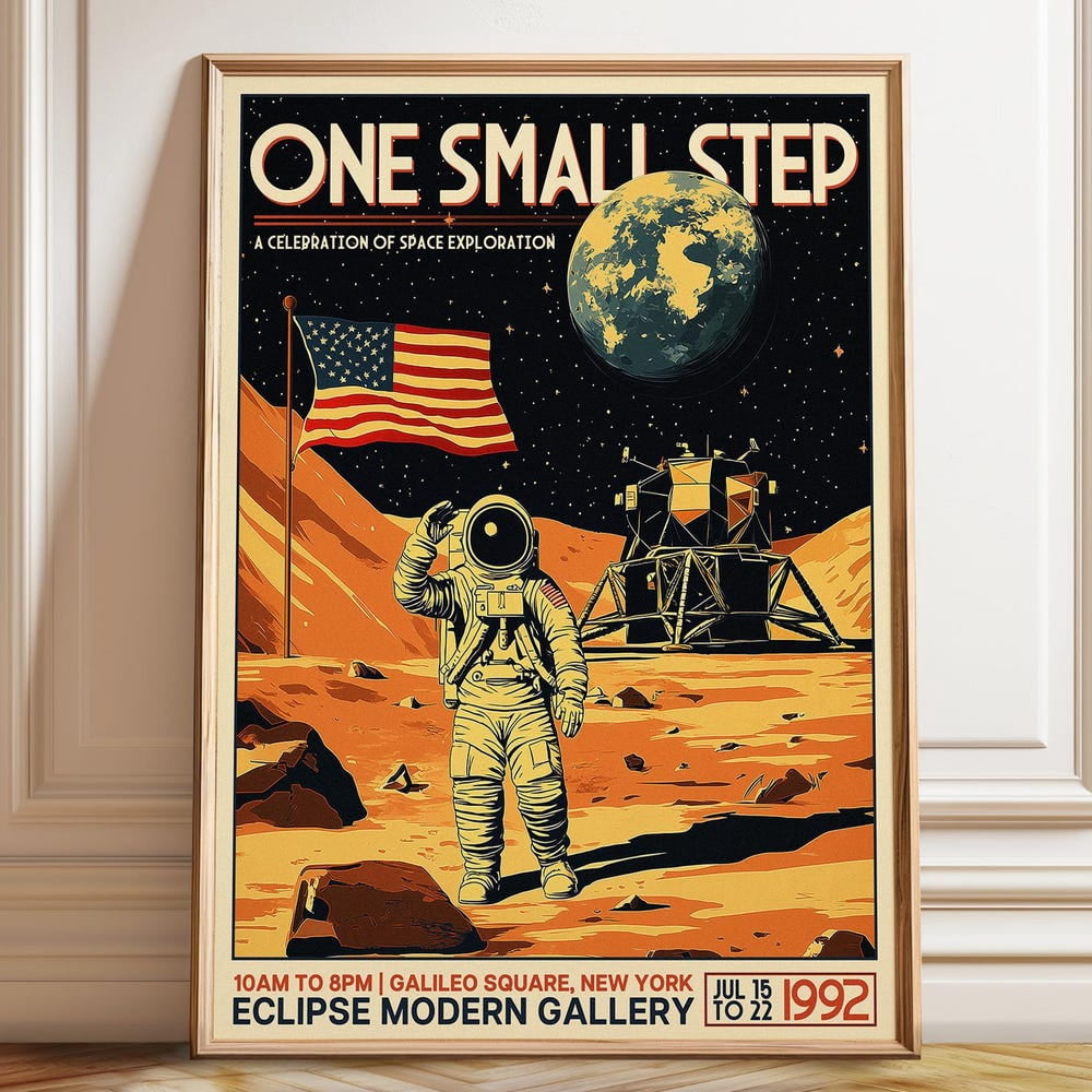 Retro Astronaut Moon Landing Poster Apollo Era Space Exploration Art ...