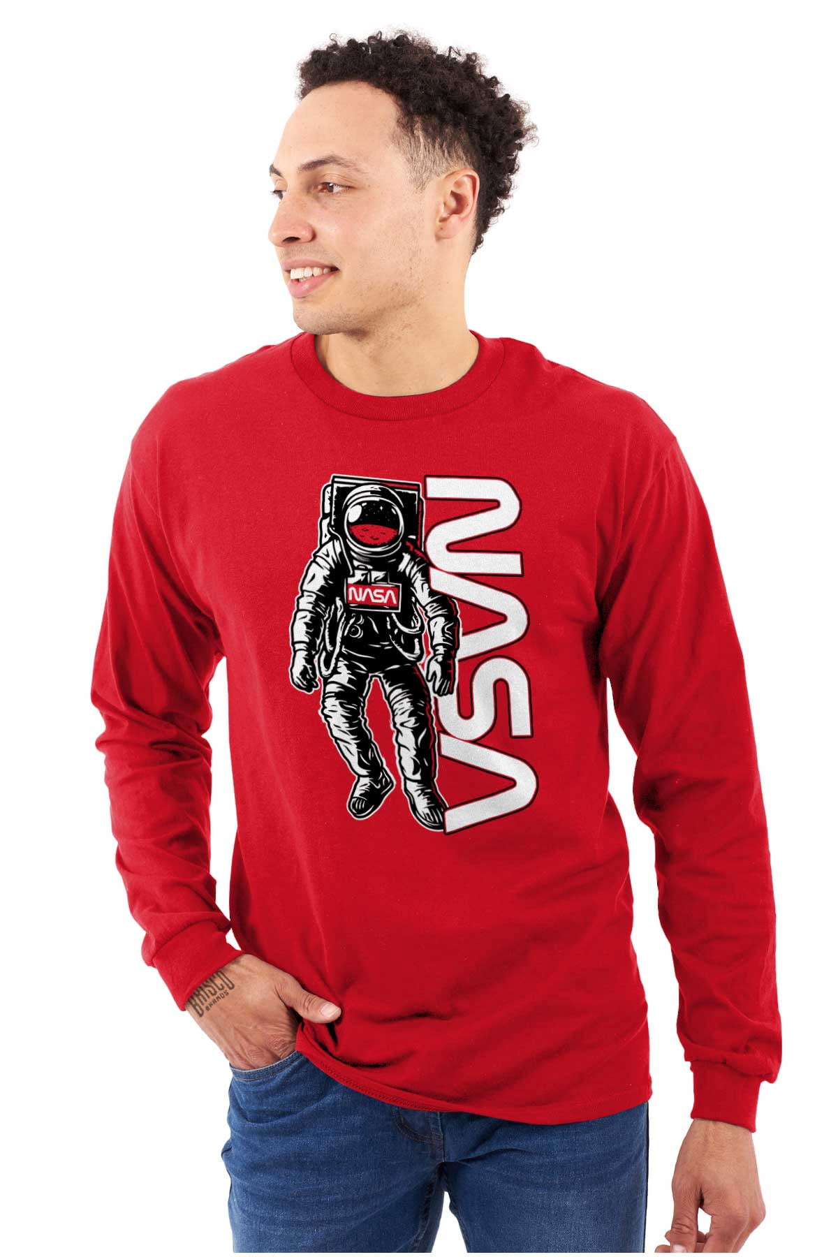 Retro Astronaut NASA Worm Logo Long Sleeve TShirt Men Women Brisco ...