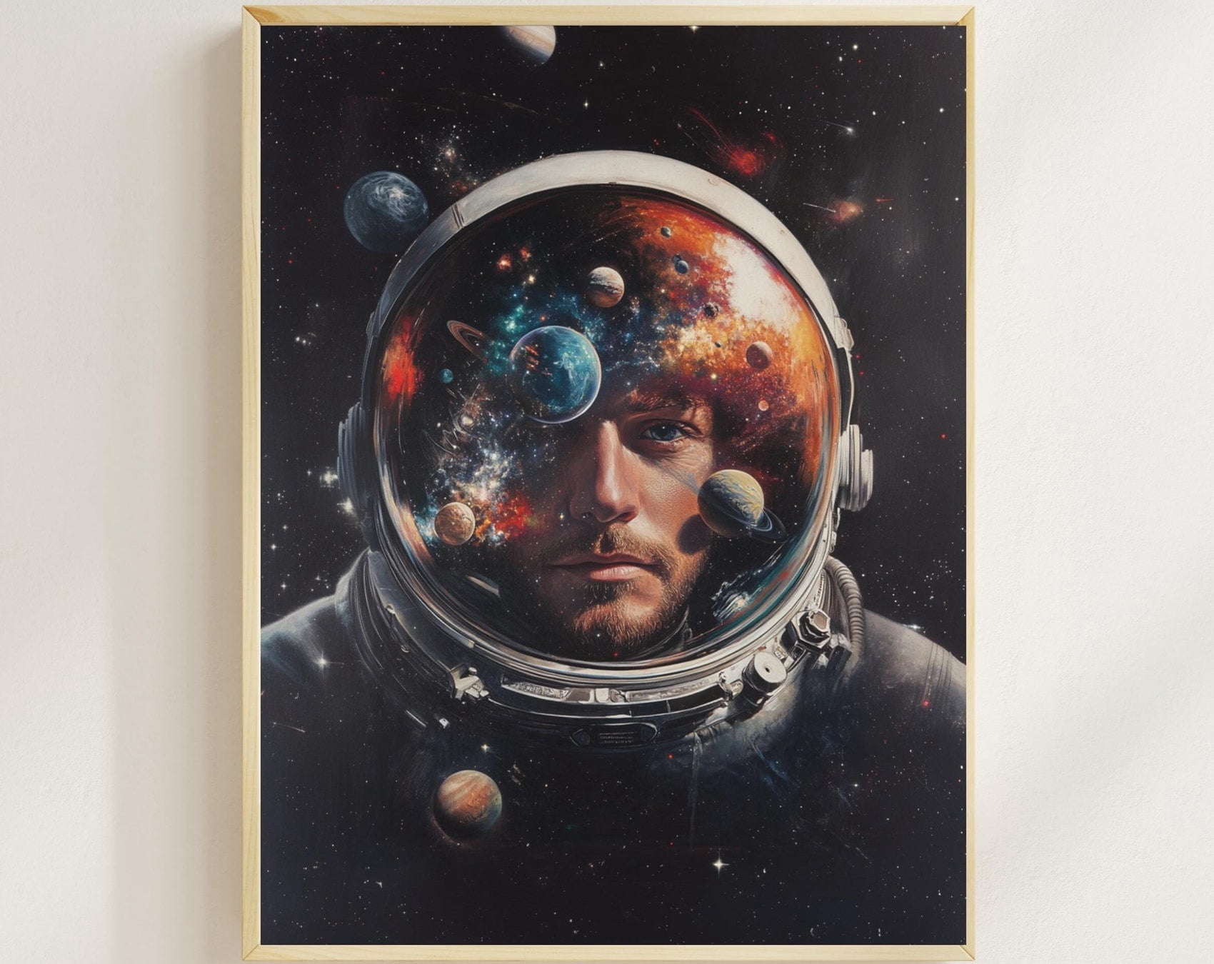 Retro Astronaut Poster Surreal Astronaut Helmet Art Print Psychedelic ...