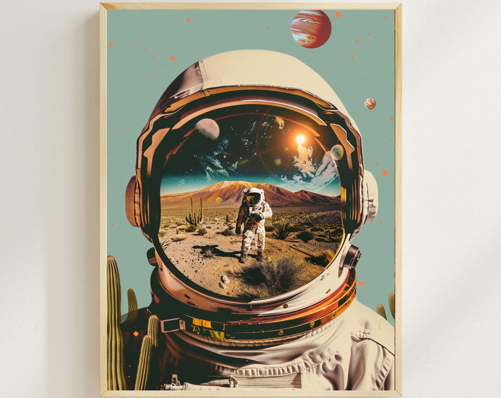 Retro Astronaut Poster Surreal Astronaut Helmet Art Print Scifi Wall ...