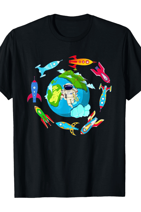 Retro Astronaut Space Exploration Graphic Tee - Vintage Rocket Ship Earth Galaxy Universe Astronomy Men Women Unisex T-Shirt