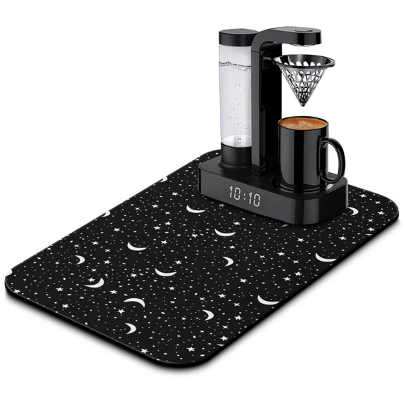 Retro Astronomical Print Coffee Maker Mat - Solar and Lunar Eclipse Absorbent Mat - Non-Slip Coffee Bar Mat for Home Baristas - Mystical Moon Theme