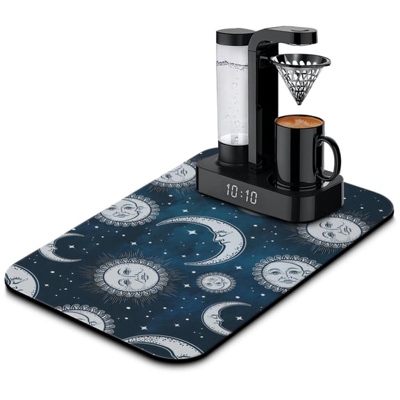 Retro Astronomical Print Coffee Station Mat - Ethereal Cosmic Elements Absorbent Mat - Non-Slip Countertop Protector - Gothic Constellation Map