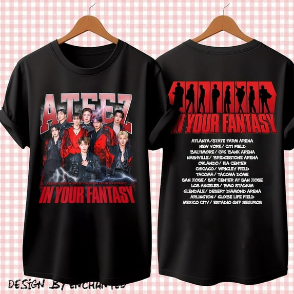 Retro Ateez 2025 World Tour in Your Fantasy Shirt, Ateez World Tour 2025 in North America Bootleg Graphic Tee, ATEEZ Golden Hour Part 3 ,Black Color,Size XL