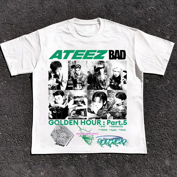 Retro Ateez Bad Graphic T-Shirt, Golden Hour Part 5 Unisex Tee