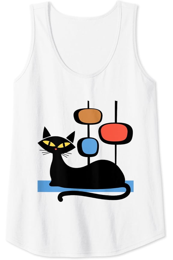 Retro Atomic Age Mid-Century Cat Vintage Space Modern Design Tank Top Size S-3XL