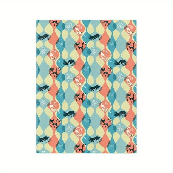 Retro Atomic Cat Throw Blanket - Mid-Century Modern Geometric Starburst Design, 100% Polyester Flannel, Machine Washable All-Season Soft Cozy Blanket for Living Room & Bedroom Decor
