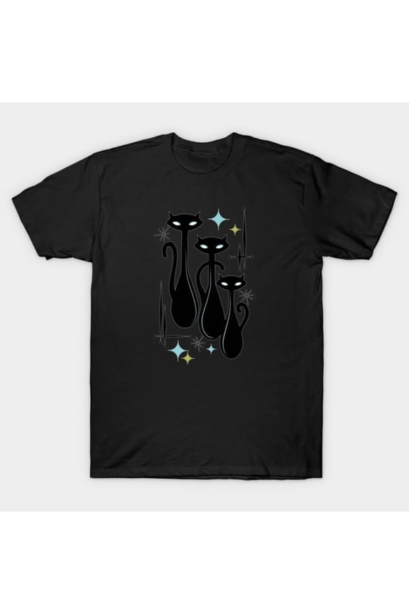 Retro Atomic Cats Mid Century Modern Starburst 50s Art Unisex T-Shirt, for men & women, up to size 5XL