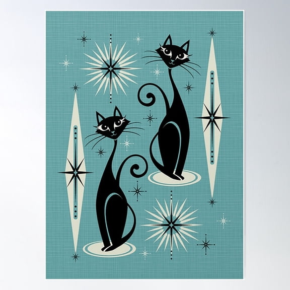 Retro Atomic Cats Wall Art Print