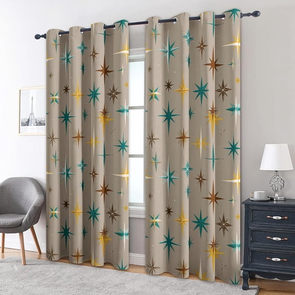 Retro Atomic Curtains Blackout - Mid Century Modern Curtains, Retro Atomic Window Curtain for Bedroom, Living Room, Thermal Insulated Grommet Drapes-38"W x 45"L(Pack of 2)