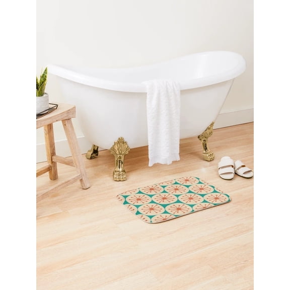 Retro Atomic Dots Doormat – Mid-Century Teal & Orange Pattern, 2 Sizes