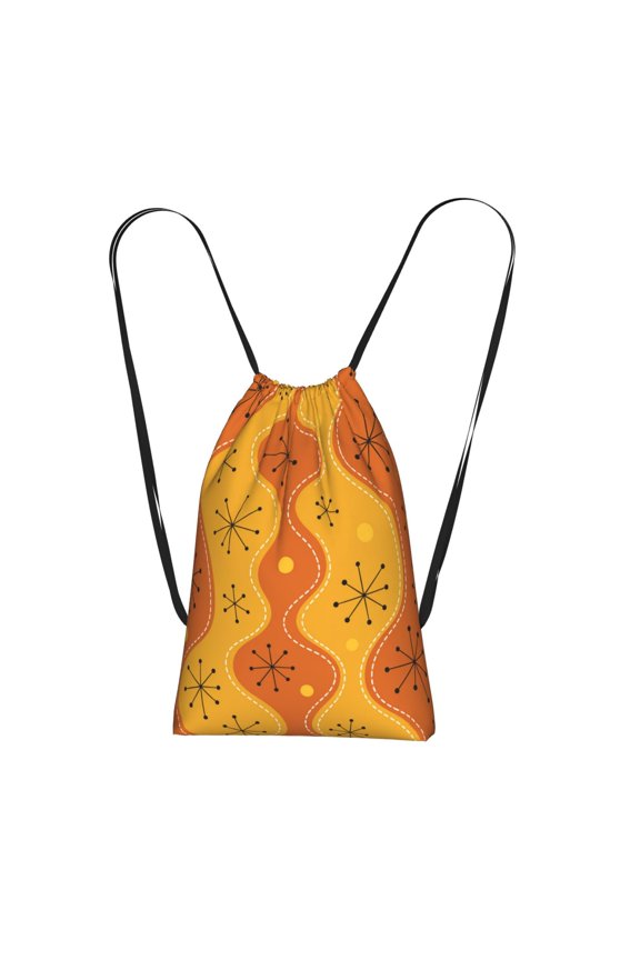 Retro Atomic Starburst Art Packable Drawstring Backpack, Lightweight Foldable Cinch Storage Bag for Gym Travel Shopping