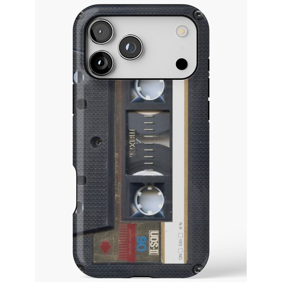 Retro Audio Cassette 90 Gray, Black and Beige Tough Case for Apple iPhone, Polycarbonate and TPU