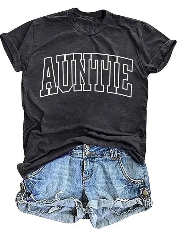 Retro Auntie Collegiate Varsity Style Women's T-Shirt Casual Short Sleeve Summer Graphic Tee Fashionable Family Gift Top
