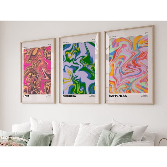 Retro Aura Gradient Art Prints Psychedelic Home Decor Set 3 Unframed Paper Print 8x12