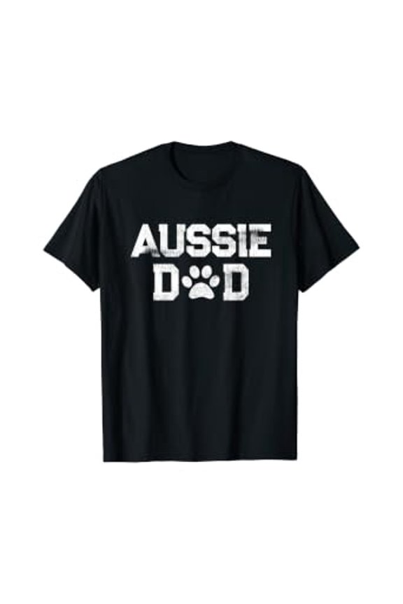 Retro Aussie Dad Paw Print Australian Shepherd Dog Gift T-Shirt