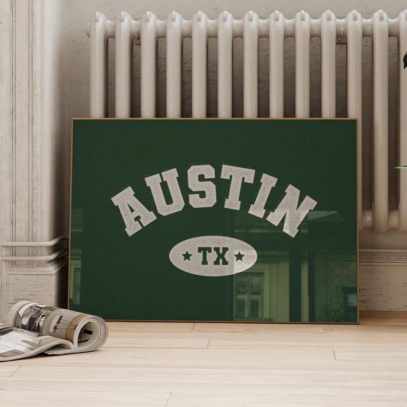 Retro Austin Vintage Texas Athletic College Green Sports Typography Salt Place Poster, Dorm Room And Gallery Wall Decor