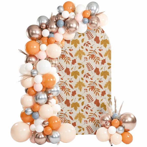 Retro Autumn Arch Backdrop Cover 4 FT, Maple Leaf Thanksgiving Linen Background Wedding Arch Cover Stretchy Backdrop Stands Covers for Birthday Party Ceremony Banquet Decor