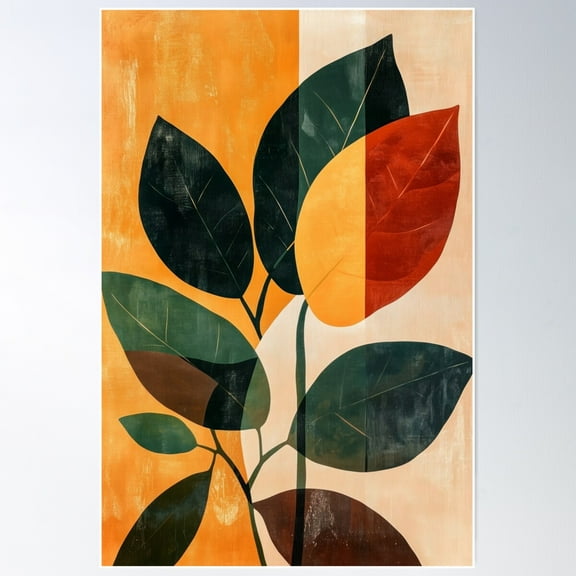 Retro Autumn Botanical Abstract – Earthy Leaves Art Poster Wall Art, Modern Wall Decor For Living Room Bedroom, 8x12 UNFRAMED