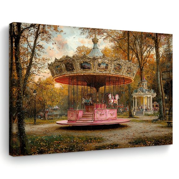 Retro Autumn Park Carousel Rustic Wall Art Prints, Hallway And Gallery Wall Decor