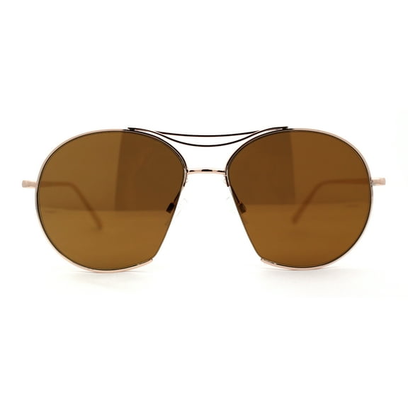 Retro Avant Garde Cropped Round Metal Rim Sunglasses Gold Mirror