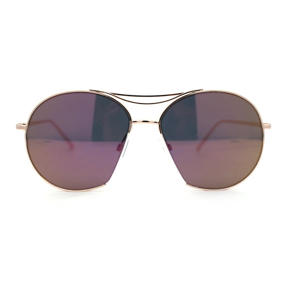 Retro Avant Garde Cropped Round Metal Rim Sunglasses Gold Purple Mirror