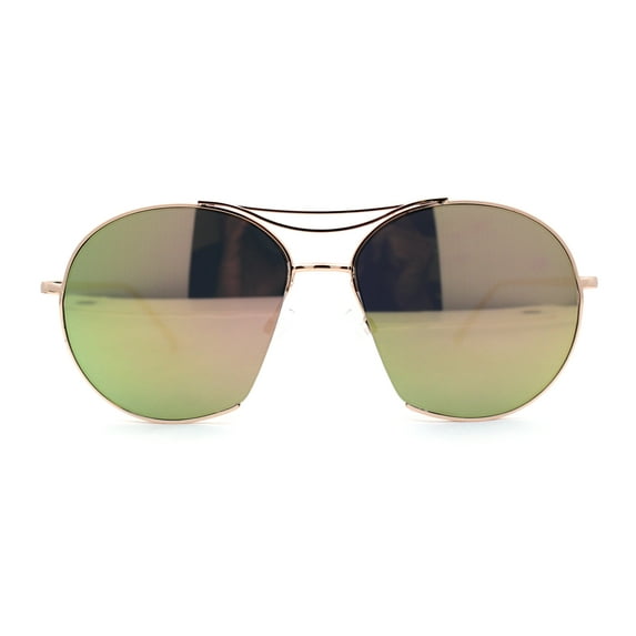 Retro Avant Garde Cropped Round Metal Rim Sunglasses Gold Yellow Mirror