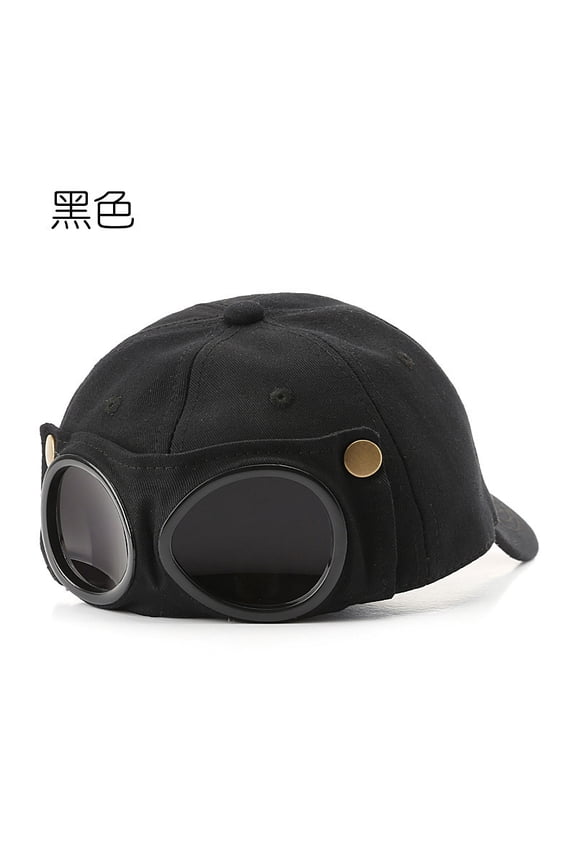 Retro Aviator Pilot Baseball Cap with Detachable Goggles Decor, Cotton Vintage Motorcycle Hat, Adjustable Flight Lens Cap for Men Women Outdoor Cycling Travel