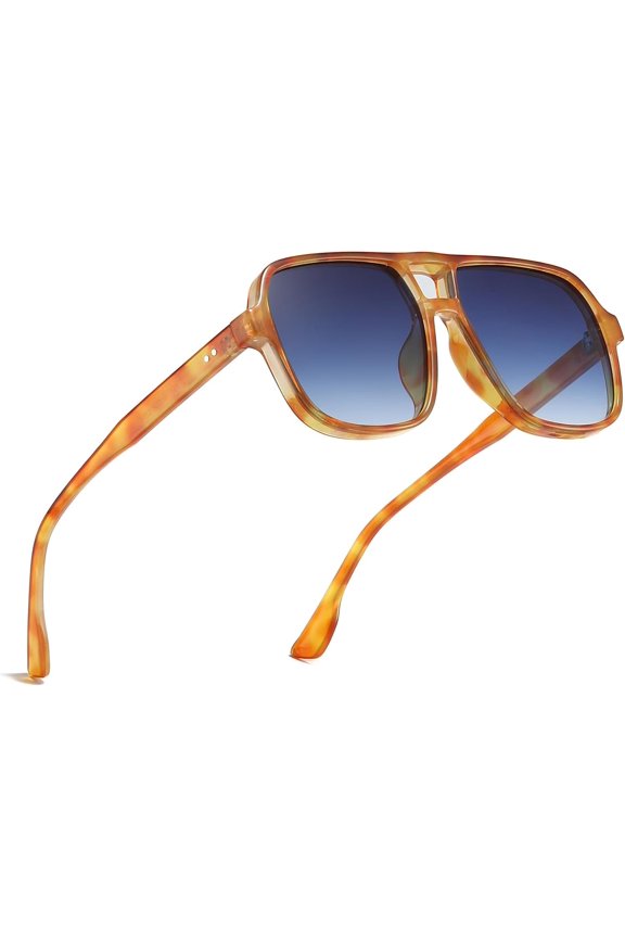 Retro Aviator Sunglasses for Mens Womens Double Bridge 70s Square Glasses