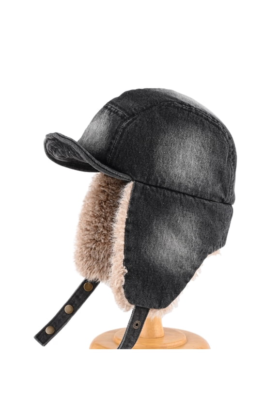Retro Aviator Winter Cap with Thick Fleece Lining, Warm Windproof Earflap Hat for Cold Weather, Classic Jean Bomber Flight Hat for Snow Ski,Motorcycle,Outdoor Riding, Thermal Insulated Warm Headwear