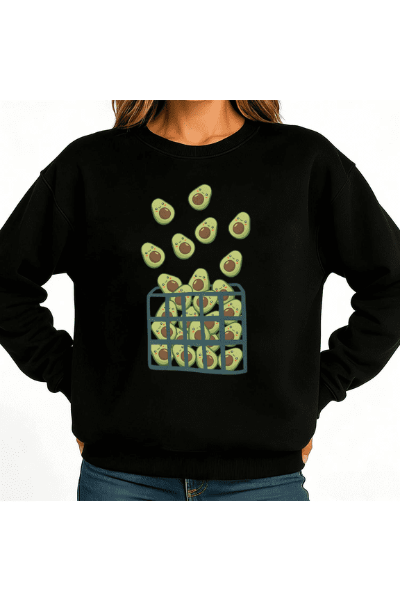 Retro Avocado Basket Womans Sweatshirt Graphic Sweatshirt Black White S-3XL Cottagecore Long Sleeve Tops