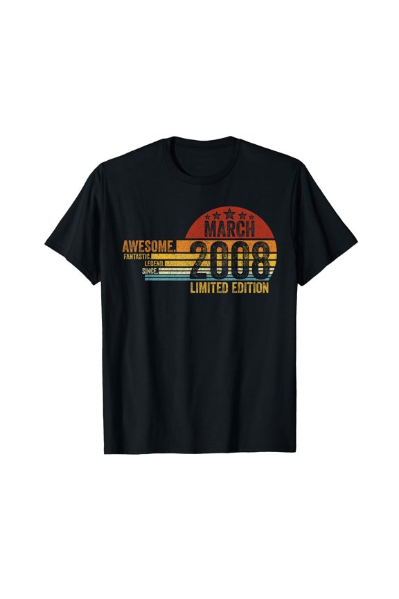 Retro Awesome Since March 2008 T-Shirt with Colorful Stripes for Stylish Casual Wear