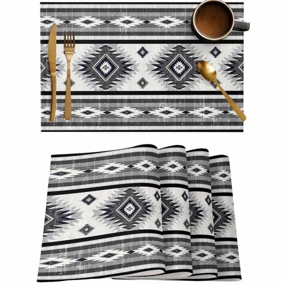 Retro Aztec Ethnic Style Placemats Set of 4,Wipeable Washable Table Mats for Dining Tables,Abstract Geometric Place Mats for Kitchen Event Party Tabletop Decor