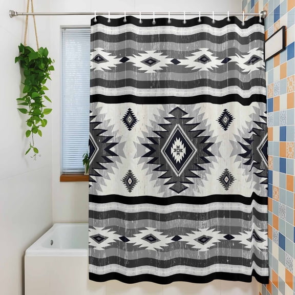 Retro Aztec Ethnic Style Shower Curtain for Bathroom, Abstract Geometric Waterproof Shower Curtains Washable Quick Dry with Hooks Bathtub Curtains 72x72IN