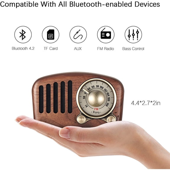 Retro B-l-u-e-t-o-o-t-h Speaker Walnut Wooden FM Radio with Old Fashioned Classic Style, TF Card & MP3 Player Loud Volume