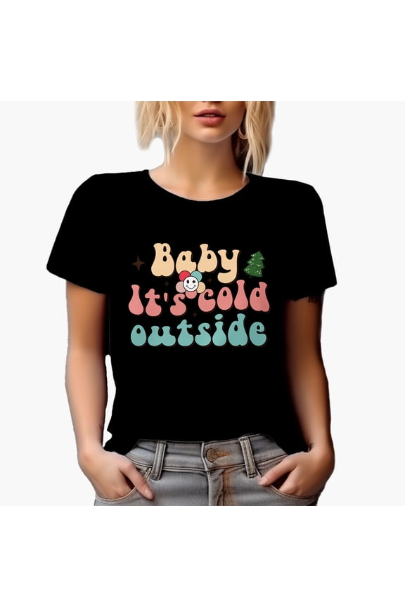 Retro Baby It's Cold Outside Magical Holiday Season Gift Idea, Black T-Shirt, Small