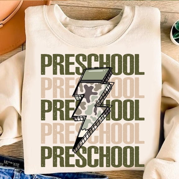 Retro Back to School Boys Old Camo Bundle, Lightning Bolt Pencil Kindergarten Design, First Day , Pre-K to Third Grade ,School Boy SWEATSHIRT All Size S-5XL